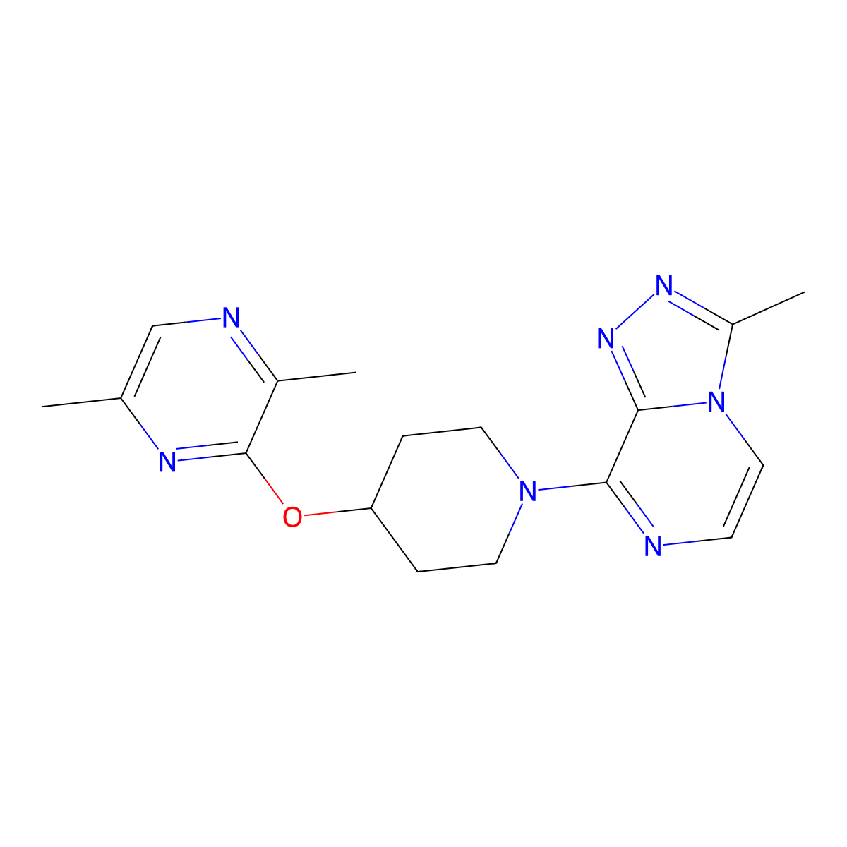 2,5-Dimethyl-3-[(1-{3-methyl-[1,2,4]triazolo[4,3-a]pyrazin-8-yl}piperidin-4-yl)oxy]pyrazine molecular structure, CAS 2741913-71-1