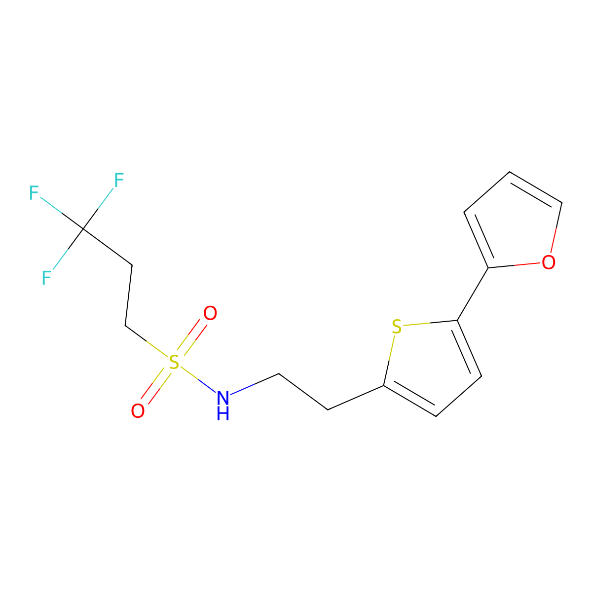 3,3,3-trifluoro-N-{2-[5-(furan-2-yl)thiophen-2-yl]ethyl}propane-1-sulfonamide molecular structure, CAS 2741913-73-3