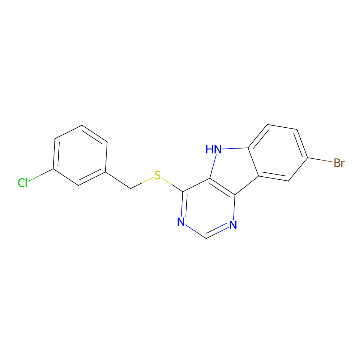8-bromo-4-{[(3-chlorophenyl)methyl]sulfanyl}-5H-pyrimido[5,4-b]indole molecular structure, CAS 2741913-80-2