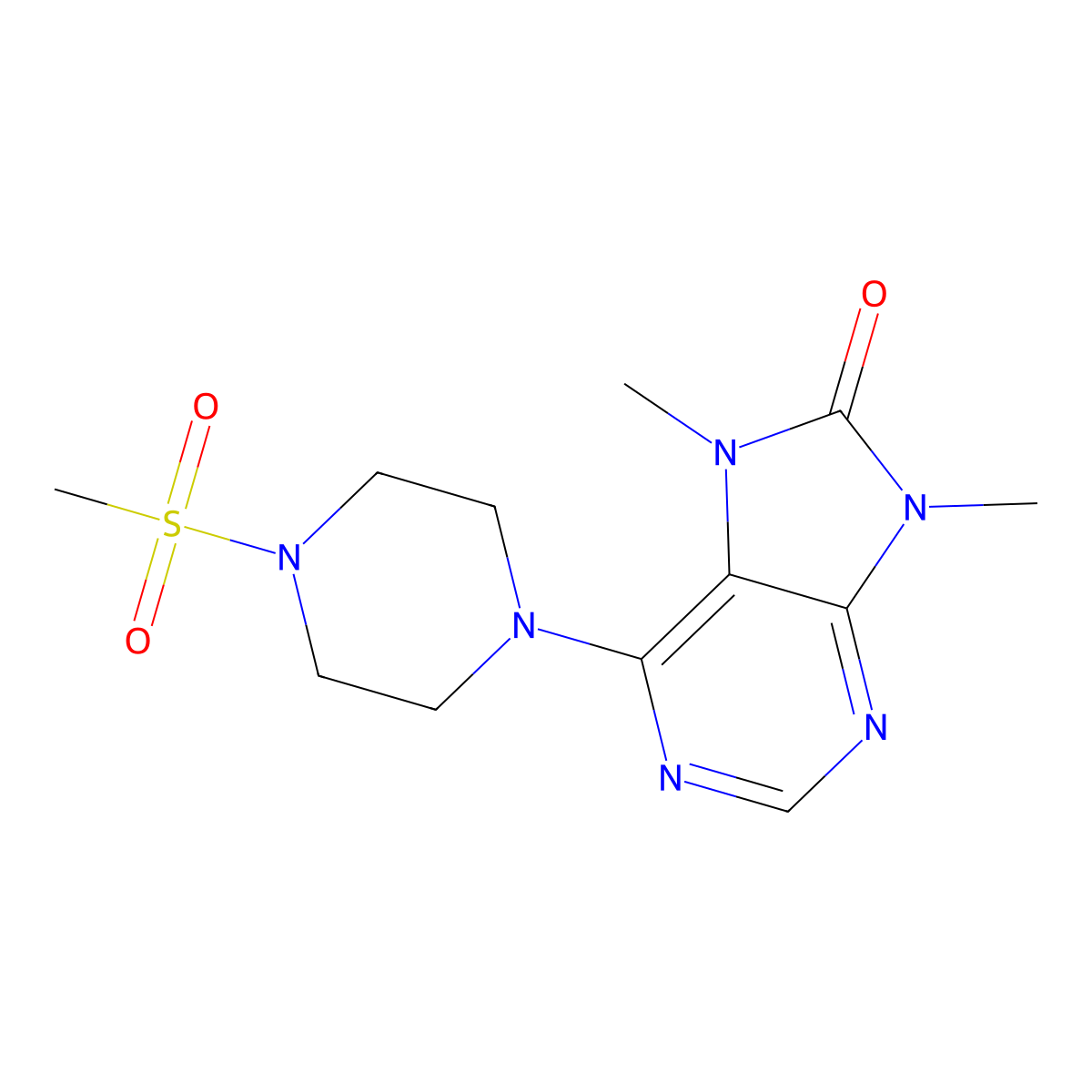 6-(4-methanesulfonylpiperazin-1-yl)-7,9-dimethyl-8,9-dihydro-7H-purin-8-one molecular structure, CAS 2741913-85-7