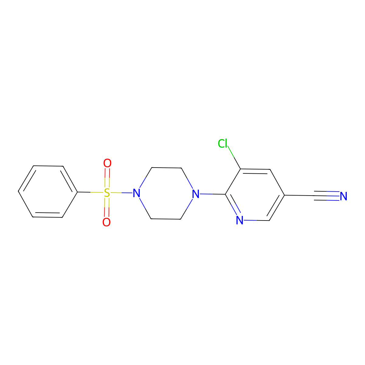 6-[4-(Benzenesulfonyl)piperazin-1-yl]-5-chloropyridine-3-carbonitrile molecular structure, CAS 2741913-88-0