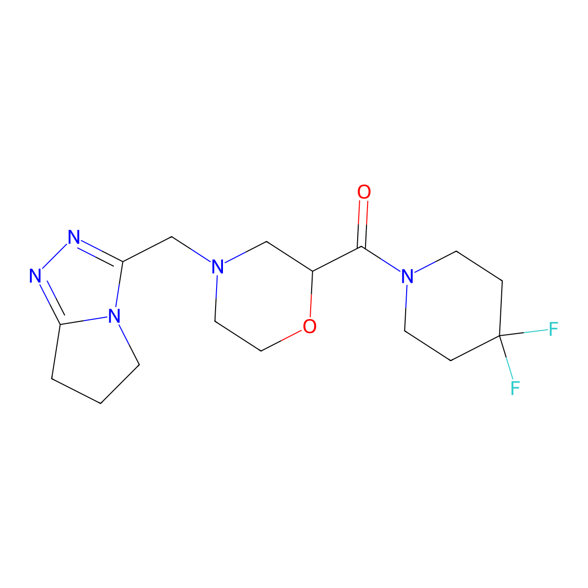 2-(4,4-difluoropiperidine-1-carbonyl)-4-({5H,6H,7H-pyrrolo[2,1-c][1,2,4]triazol-3-yl}methyl)morpholine molecular structure, CAS 2741913-89-1