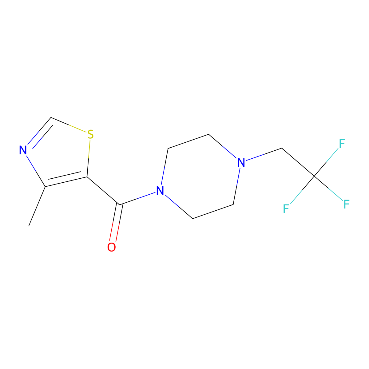 1-(4-Methyl-1,3-thiazole-5-carbonyl)-4-(2,2,2-trifluoroethyl)piperazine molecular structure, CAS 2741913-91-5