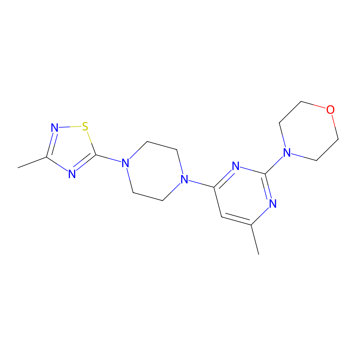 4-{4-Methyl-6-[4-(3-methyl-1,2,4-thiadiazol-5-yl)piperazin-1-yl]pyrimidin-2-yl}morpholine molecular structure, CAS 2741913-92-6