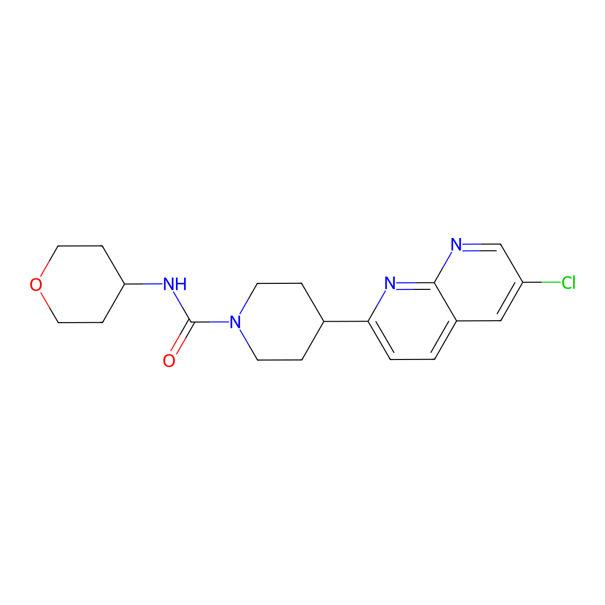 4-(6-chloro-1,8-naphthyridin-2-yl)-N-(oxan-4-yl)piperidine-1-carboxamide molecular structure, CAS 2741913-93-7