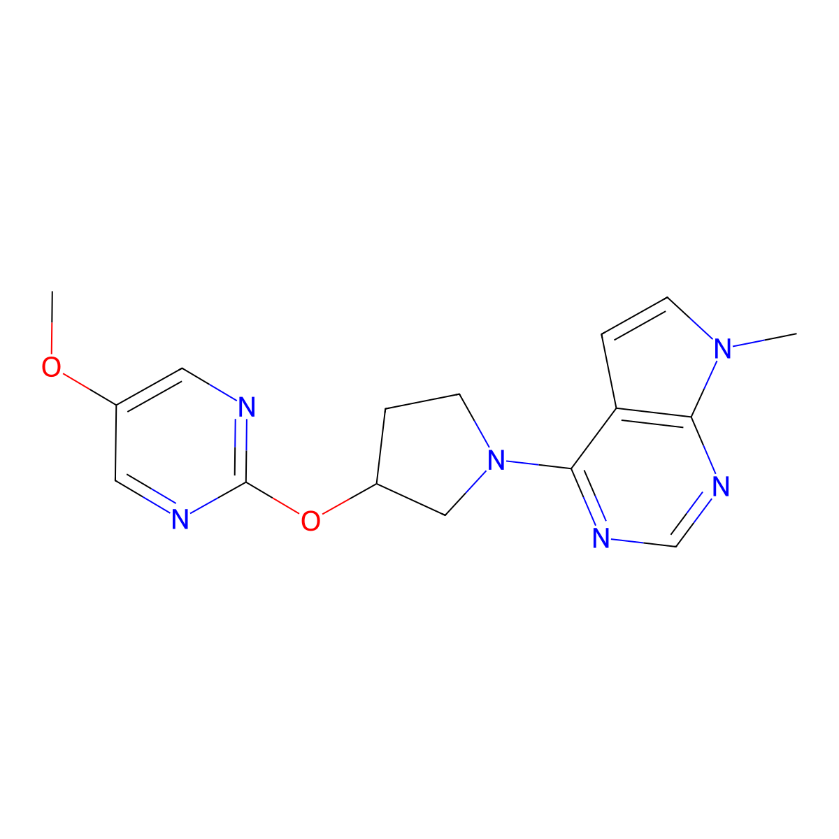 5-methoxy-2-[(1-{7-methyl-7H-pyrrolo[2,3-d]pyrimidin-4-yl}pyrrolidin-3-yl)oxy]pyrimidine molecular structure, CAS 2741913-94-8