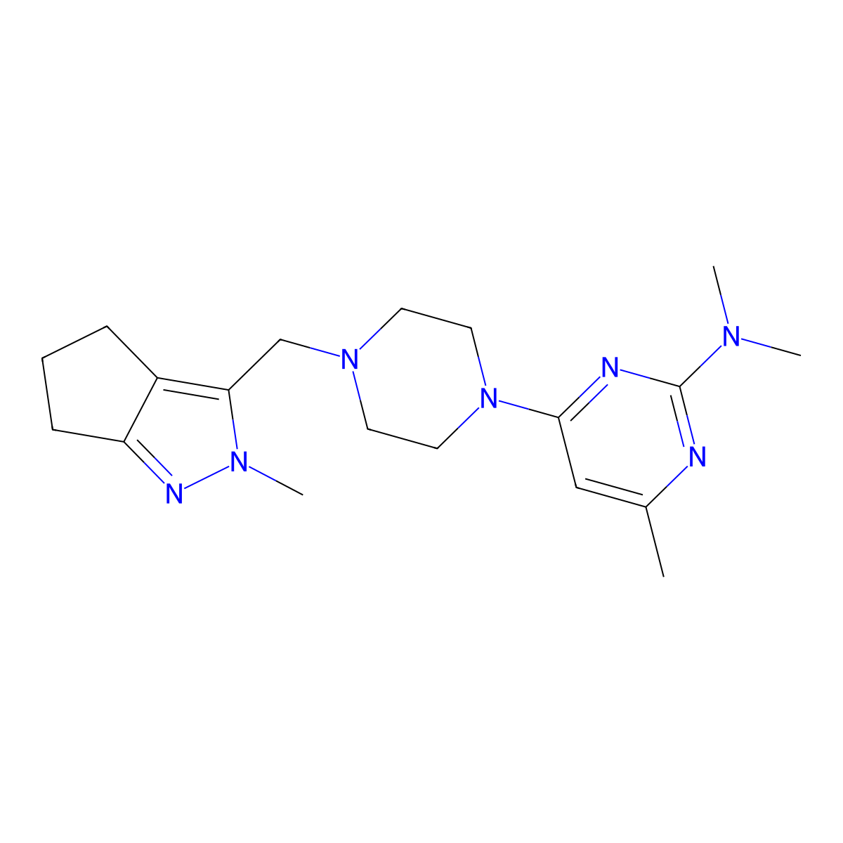 N,N,4-trimethyl-6-[4-({2-methyl-2H,4H,5H,6H-cyclopenta[c]pyrazol-3-yl}methyl)piperazin-1-yl]pyrimidin-2-amine molecular structure, CAS 2741913-97-1