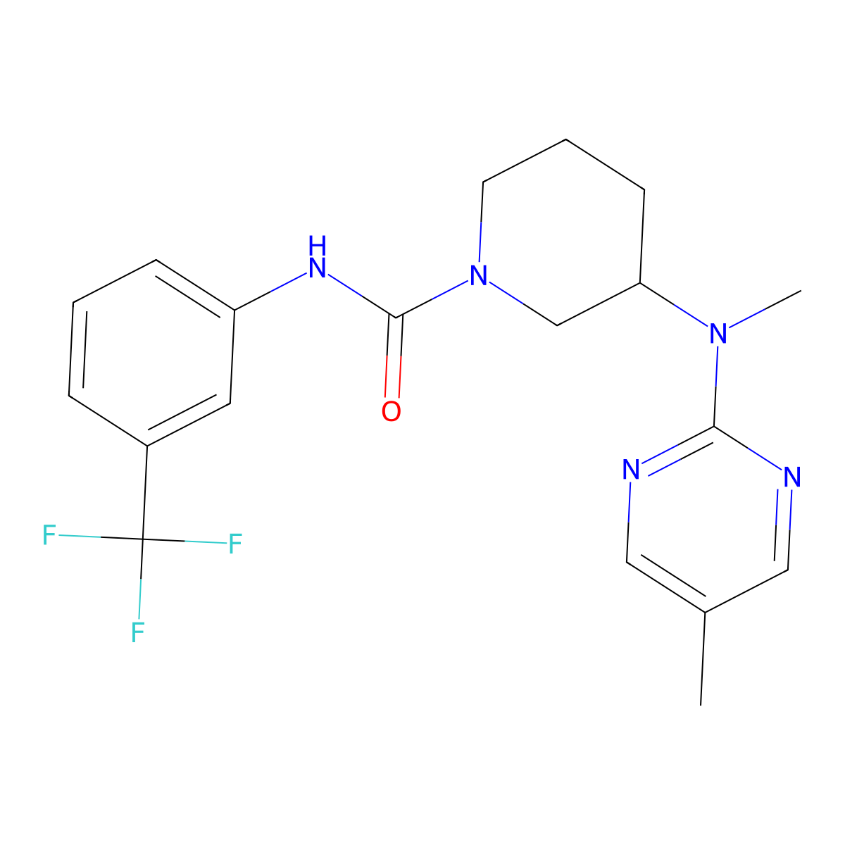 3-[methyl(5-methylpyrimidin-2-yl)amino]-N-[3-(trifluoromethyl)phenyl]piperidine-1-carboxamide molecular structure, CAS 2741913-99-3
