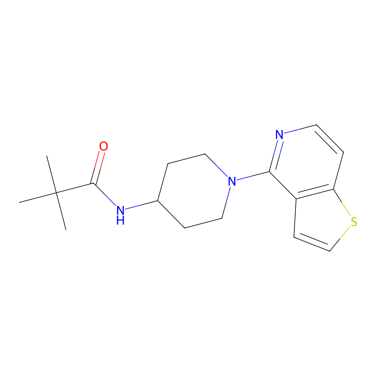 2,2-dimethyl-N-(1-{thieno[3,2-c]pyridin-4-yl}piperidin-4-yl)propanamide molecular structure, CAS 2741914-00-9