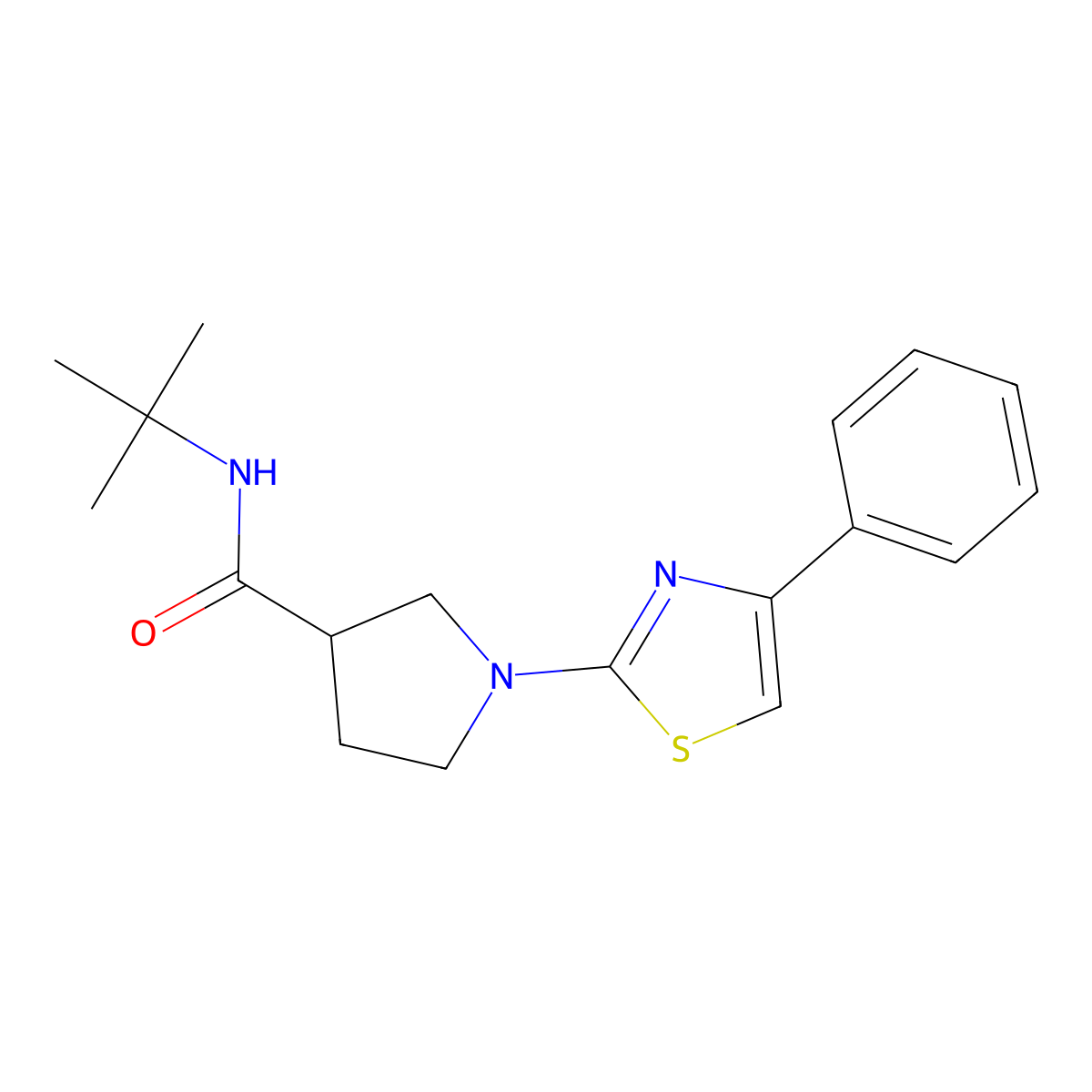 N-tert-butyl-1-(4-phenyl-1,3-thiazol-2-yl)pyrrolidine-3-carboxamide molecular structure, CAS 2741914-01-0