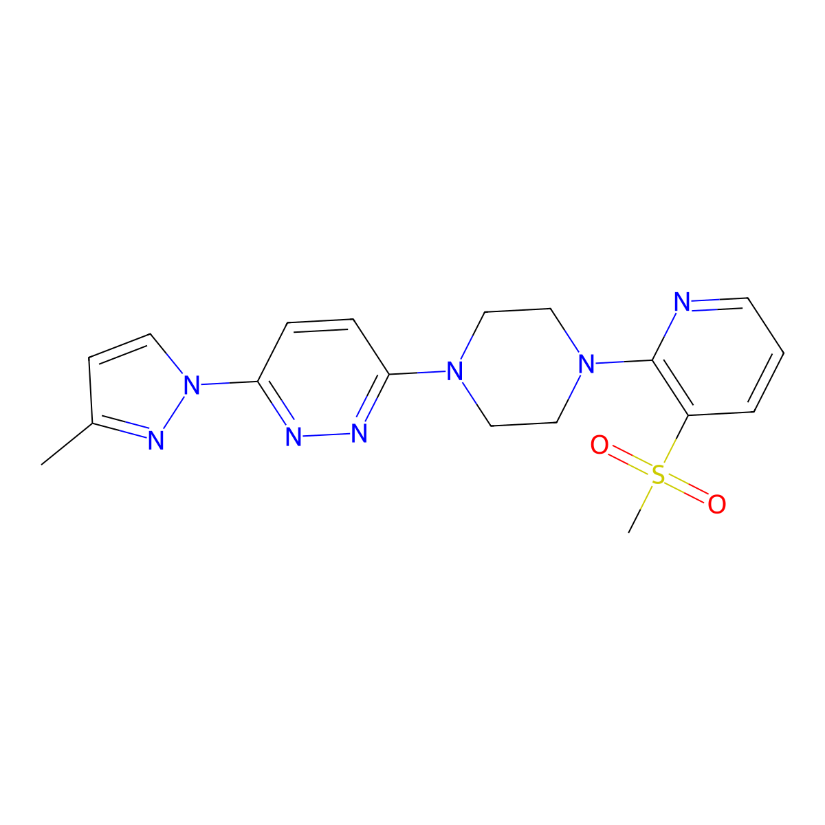 3-[4-(3-methanesulfonylpyridin-2-yl)piperazin-1-yl]-6-(3-methyl-1H-pyrazol-1-yl)pyridazine molecular structure, CAS 2741914-07-6