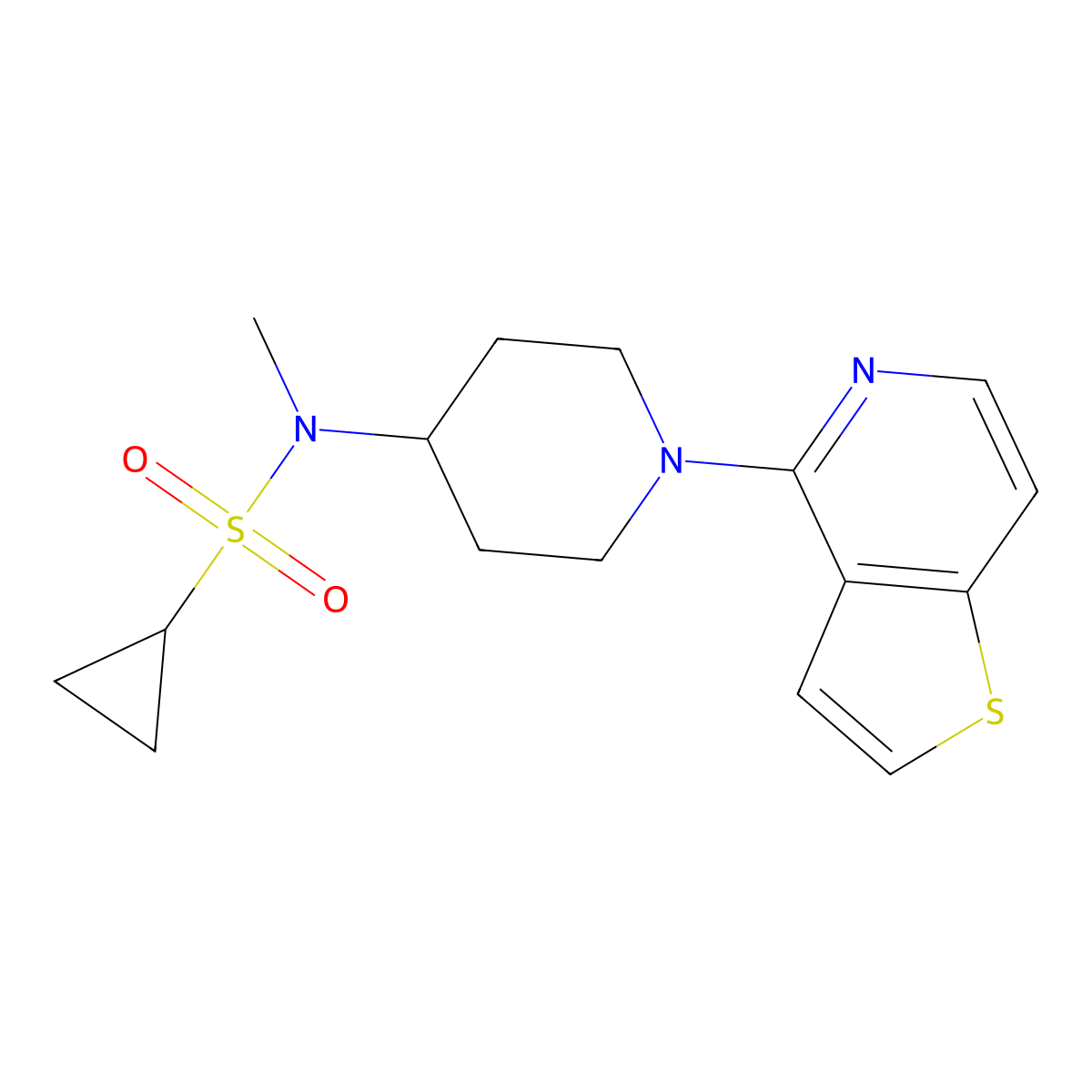N-methyl-N-(1-{thieno[3,2-c]pyridin-4-yl}piperidin-4-yl)cyclopropanesulfonamide molecular structure, CAS 2741914-08-7