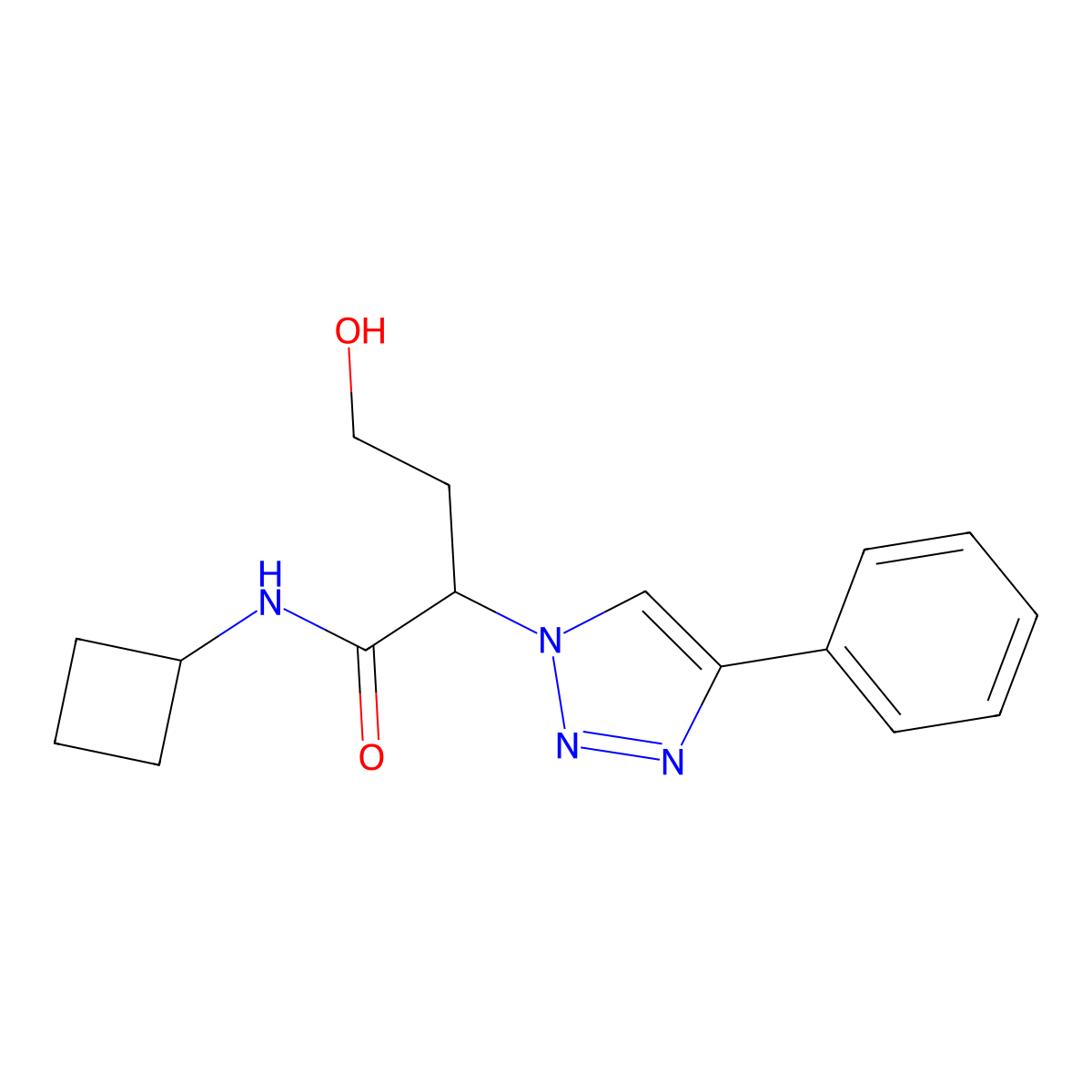 N-cyclobutyl-4-hydroxy-2-(4-phenyl-1H-1,2,3-triazol-1-yl)butanamide molecular structure, CAS 2741914-09-8