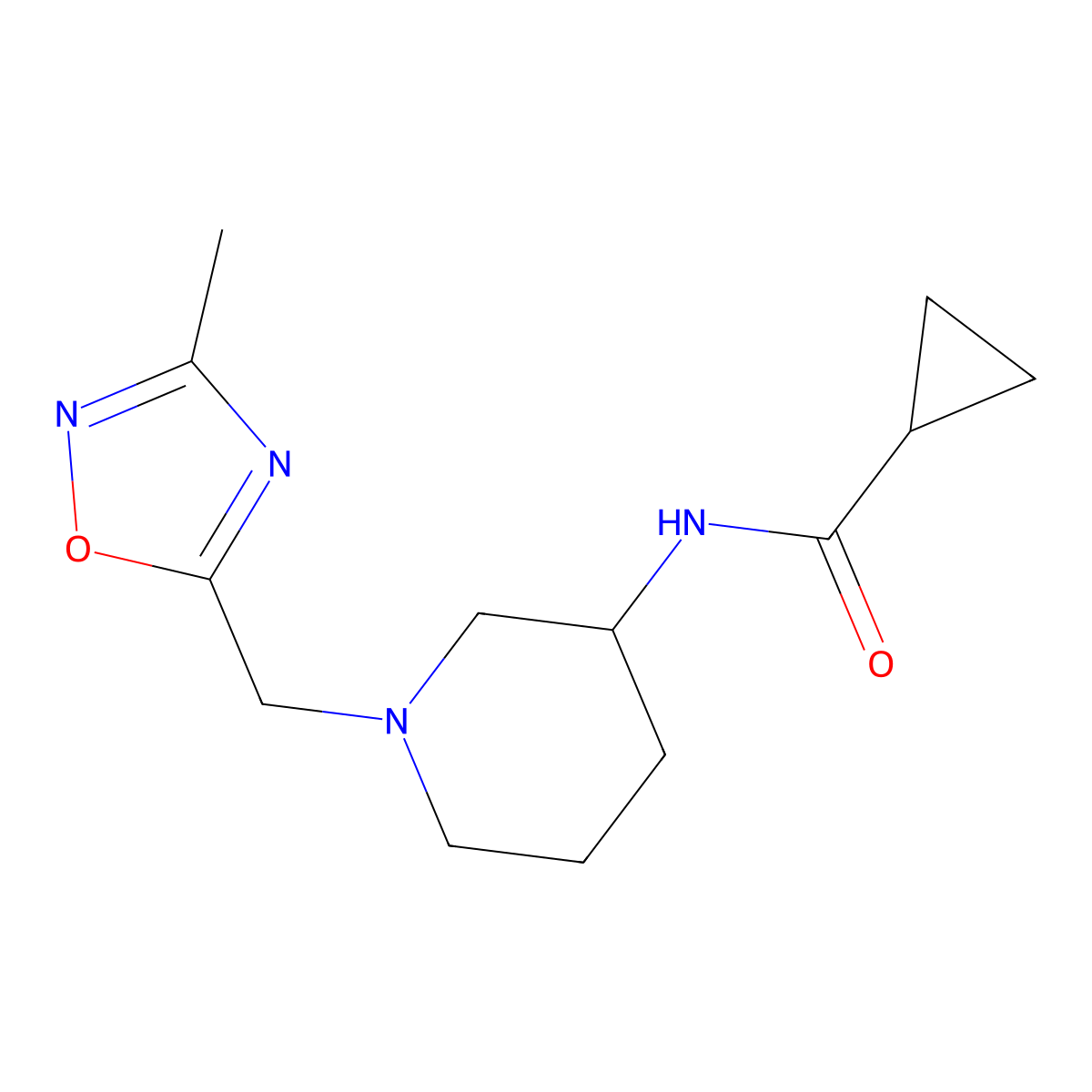 N-{1-[(3-methyl-1,2,4-oxadiazol-5-yl)methyl]piperidin-3-yl}cyclopropanecarboxamide molecular structure, CAS 2741914-10-1