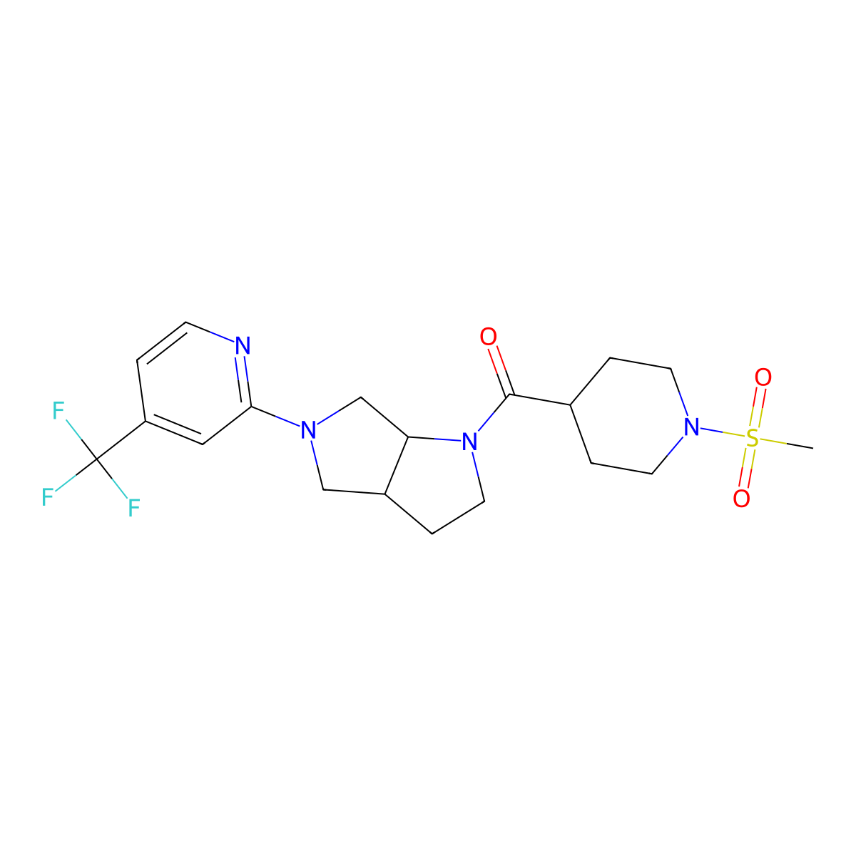 2-[1-(1-Methanesulfonylpiperidine-4-carbonyl)-octahydropyrrolo[3,4-b]pyrrol-5-yl]-4-(trifluoromethyl)pyridine molecular structure, CAS 2741914-11-2
