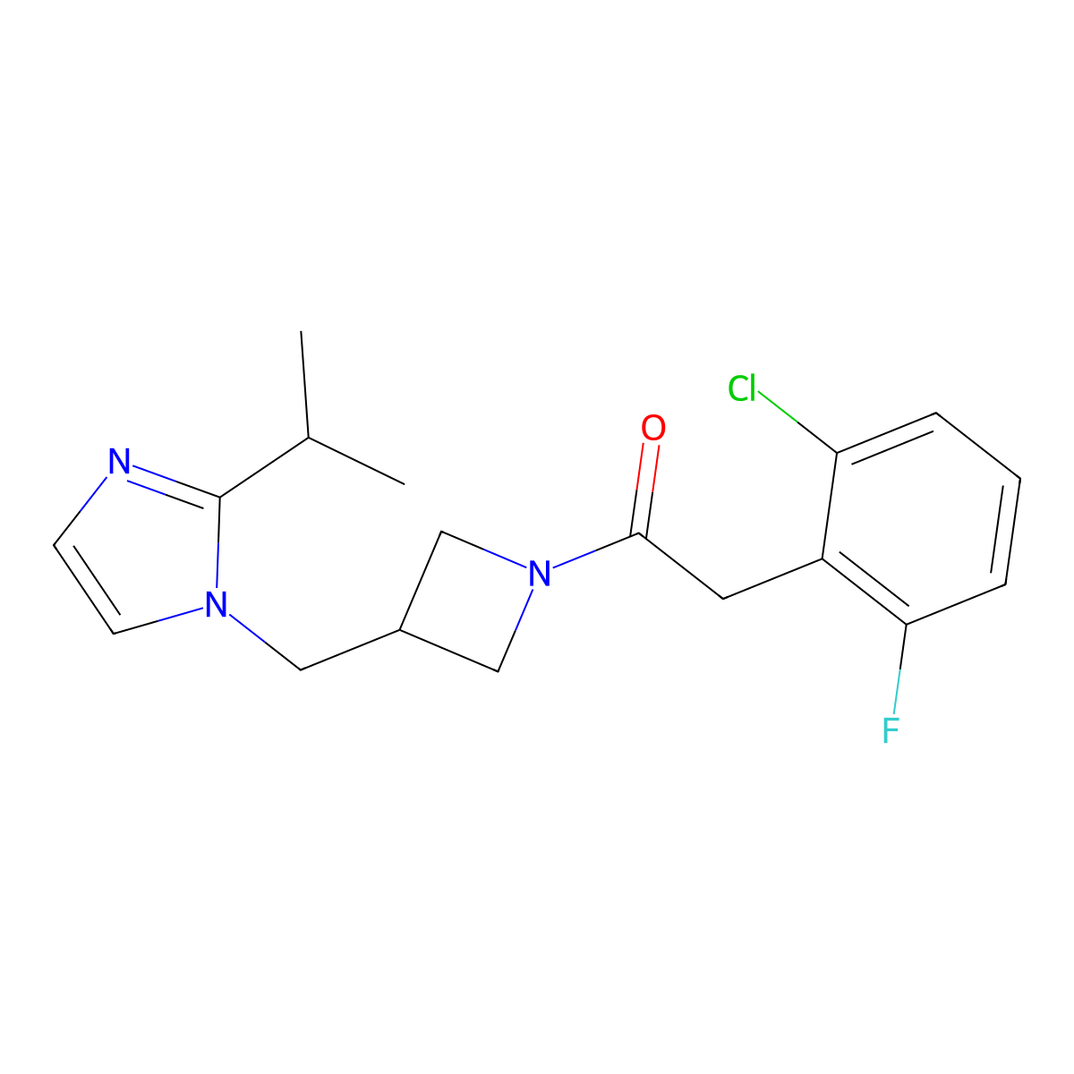 2-(2-chloro-6-fluorophenyl)-1-(3-{[2-(propan-2-yl)-1H-imidazol-1-yl]methyl}azetidin-1-yl)ethan-1-one molecular structure, CAS 2741914-12-3