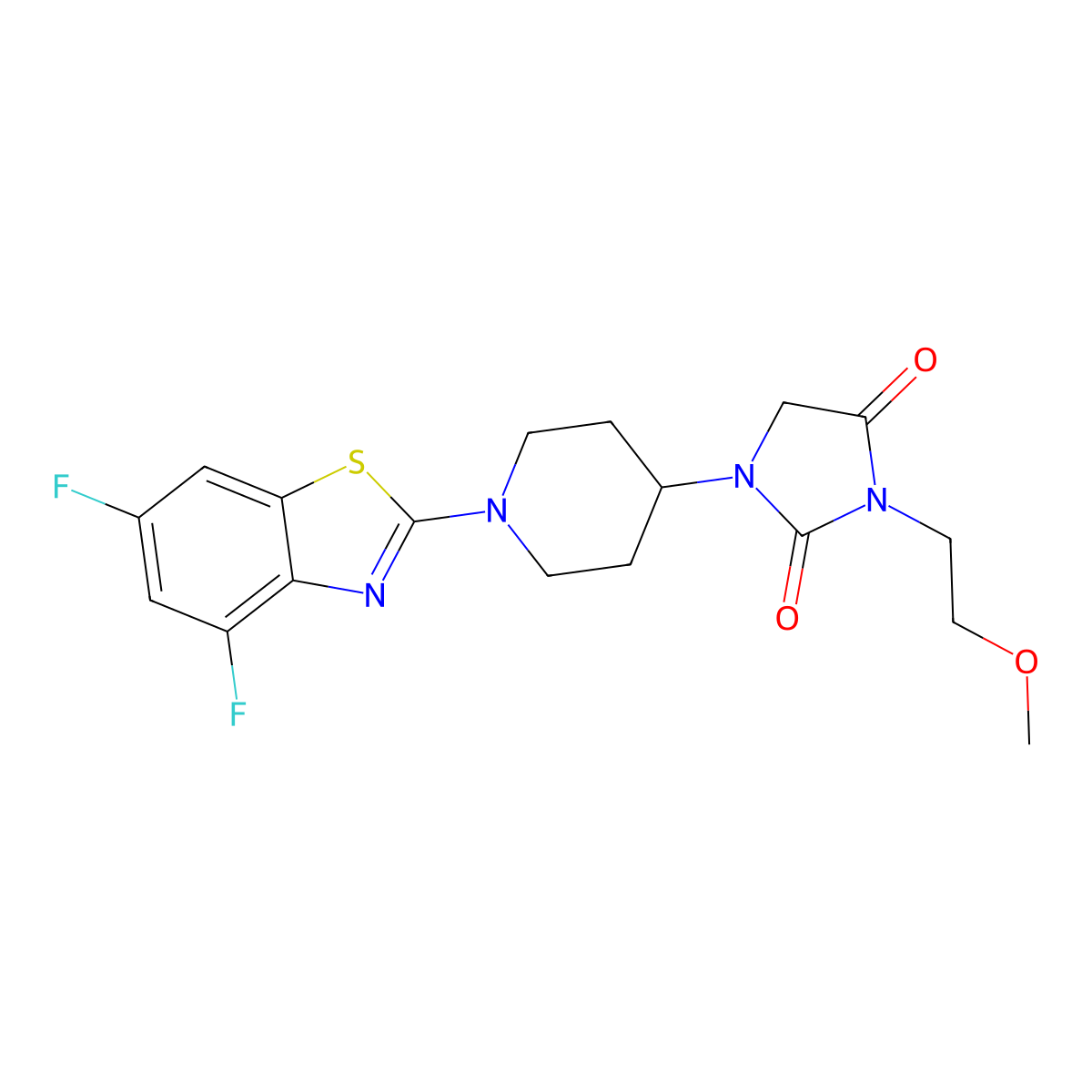 1-[1-(4,6-Difluoro-1,3-benzothiazol-2-yl)piperidin-4-yl]-3-(2-methoxyethyl)imidazolidine-2,4-dione molecular structure, CAS 2741914-14-5