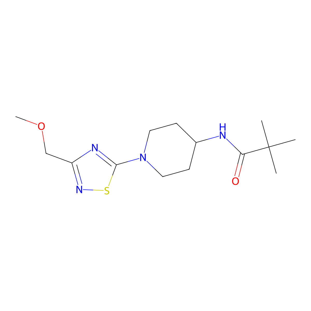 N-{1-[3-(methoxymethyl)-1,2,4-thiadiazol-5-yl]piperidin-4-yl}-2,2-dimethylpropanamide molecular structure, CAS 2741914-15-6