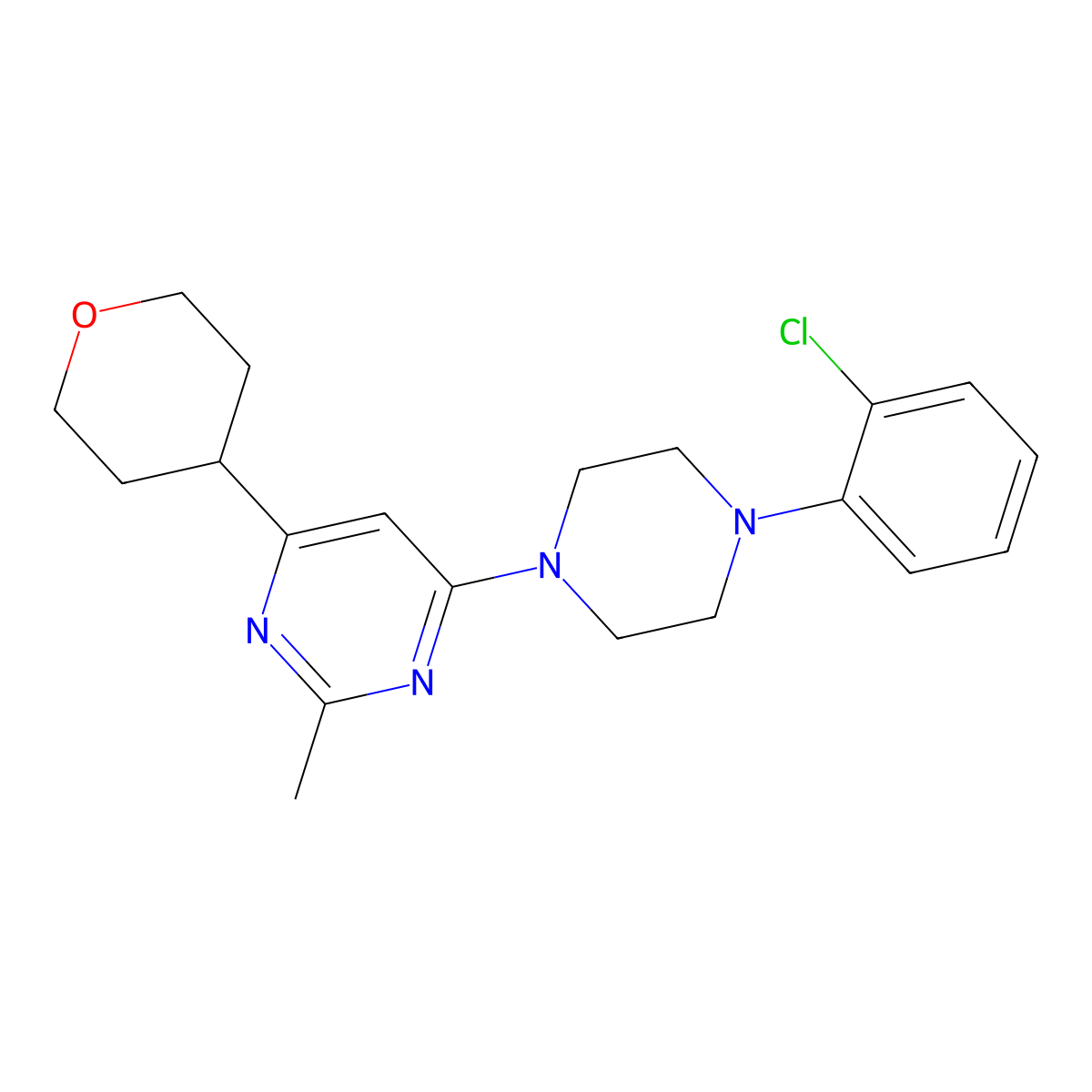 4-[4-(2-Chlorophenyl)piperazin-1-yl]-2-methyl-6-(oxan-4-yl)pyrimidine molecular structure, CAS 2741914-24-7