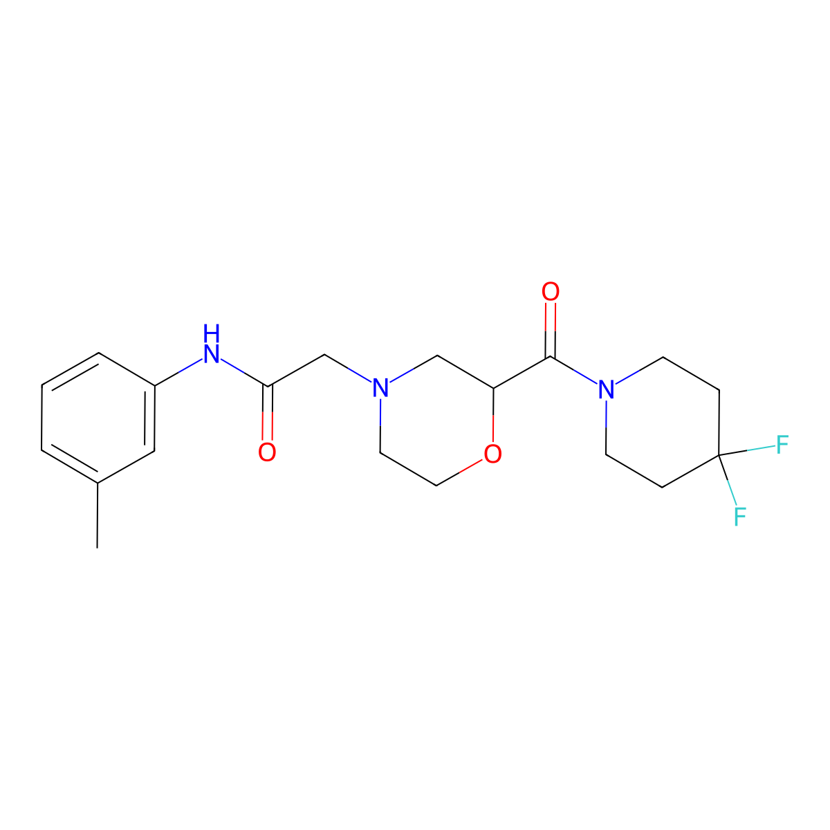 2-[2-(4,4-difluoropiperidine-1-carbonyl)morpholin-4-yl]-N-(3-methylphenyl)acetamide molecular structure, CAS 2741914-31-6