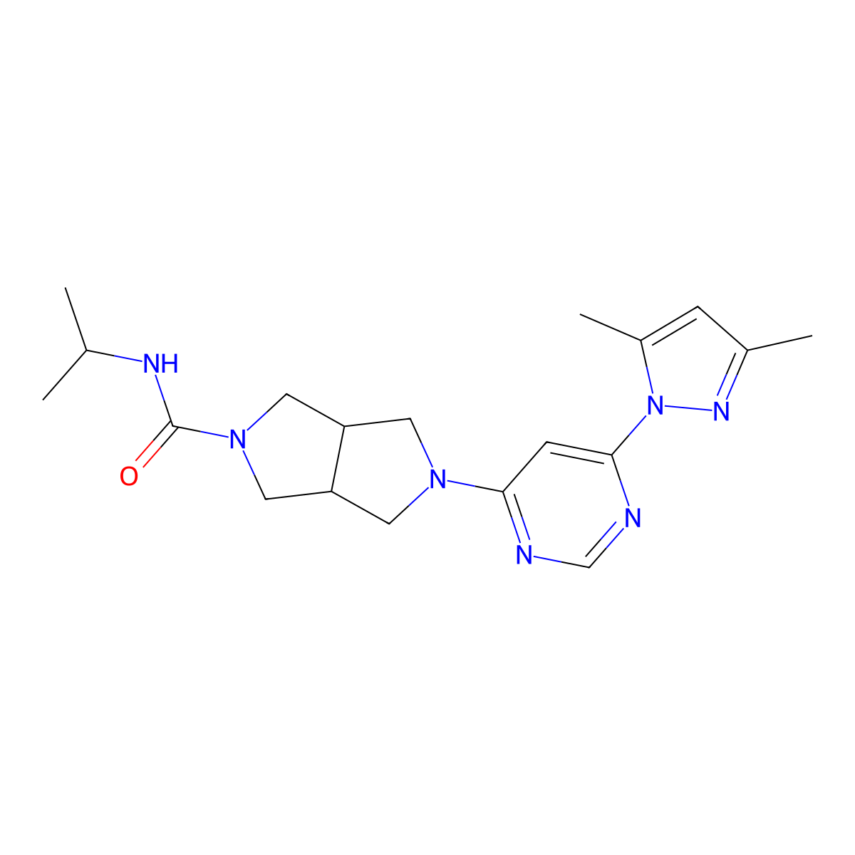 5-[6-(3,5-dimethyl-1H-pyrazol-1-yl)pyrimidin-4-yl]-N-(propan-2-yl)-octahydropyrrolo[3,4-c]pyrrole-2-carboxamide molecular structure, CAS 2741914-32-7