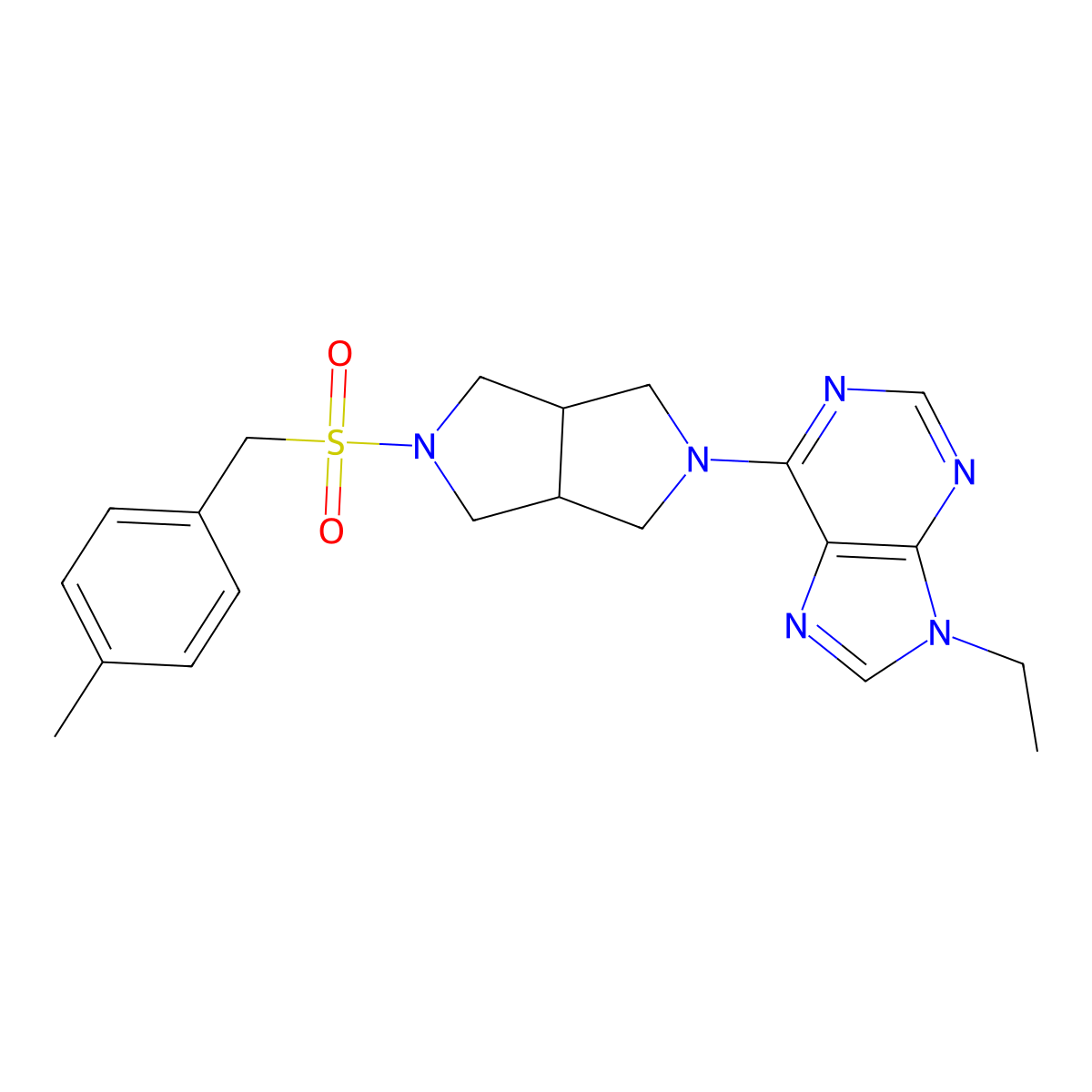 9-ethyl-6-{5-[(4-methylphenyl)methanesulfonyl]-octahydropyrrolo[3,4-c]pyrrol-2-yl}-9H-purine molecular structure, CAS 2741914-37-2