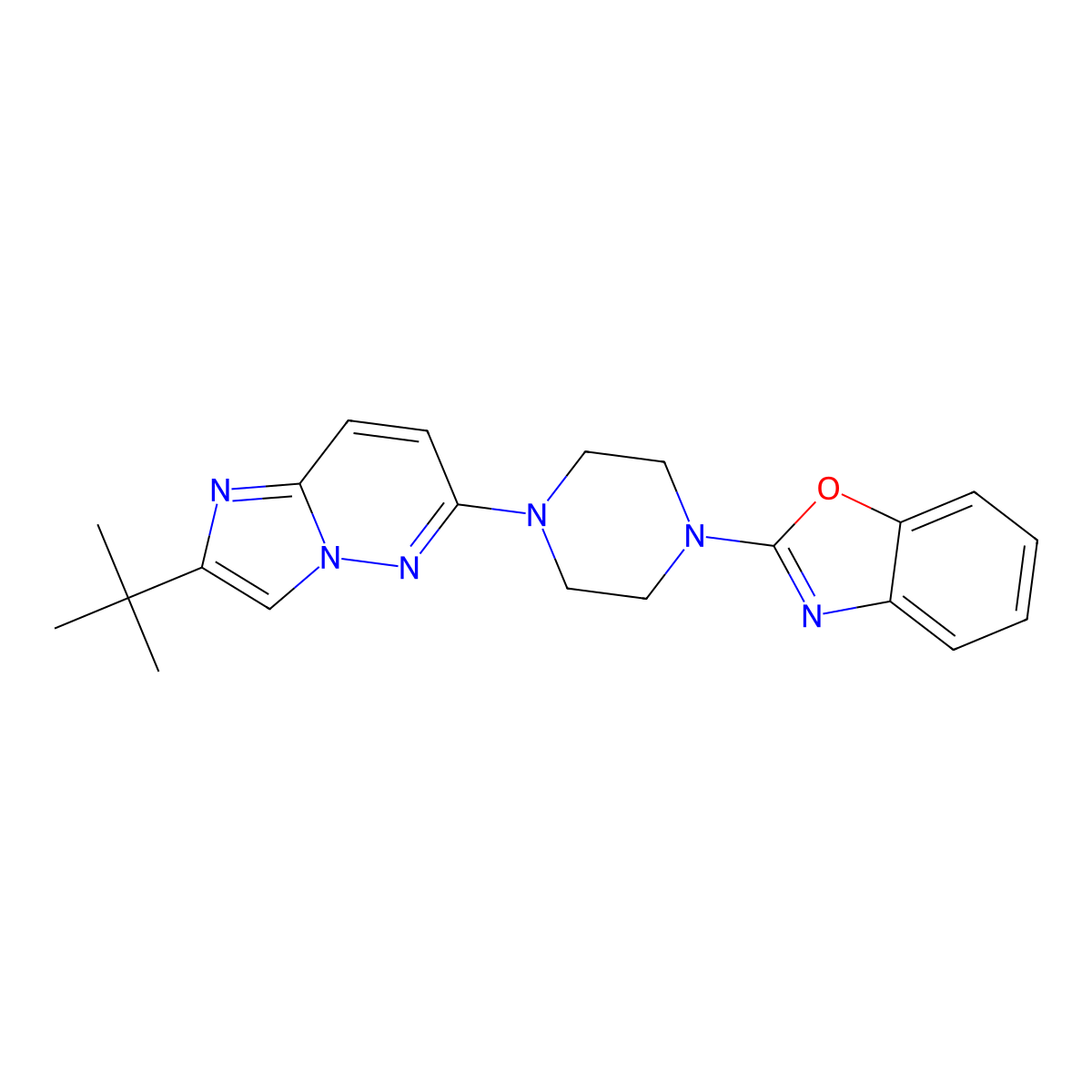 2-(4-{2-Tert-butylimidazo[1,2-b]pyridazin-6-yl}piperazin-1-yl)-1,3-benzoxazole molecular structure, CAS 2741914-39-4