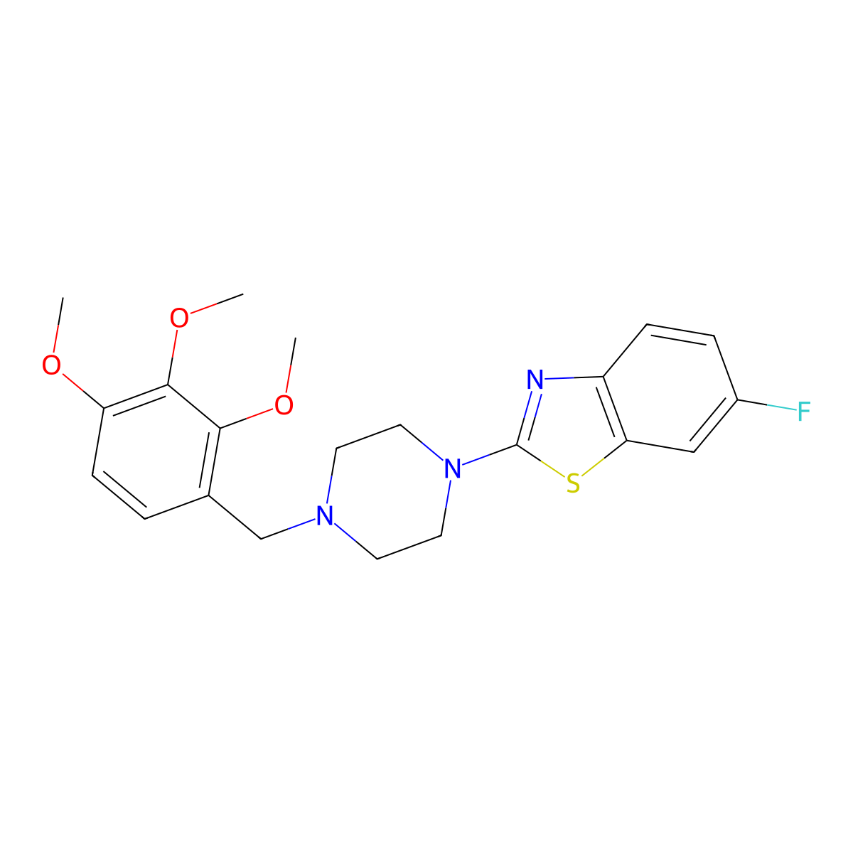 6-Fluoro-2-[4-[(2,3,4-trimethoxyphenyl)methyl]piperazin-1-yl]-1,3-benzothiazole molecular structure, CAS 2741914-40-7