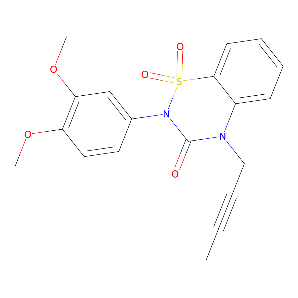 4-But-2-ynyl-2-(3,4-dimethoxyphenyl)-1,1-dioxo-1lambda6,2,4-benzothiadiazin-3-one molecular structure, CAS 2741914-49-6