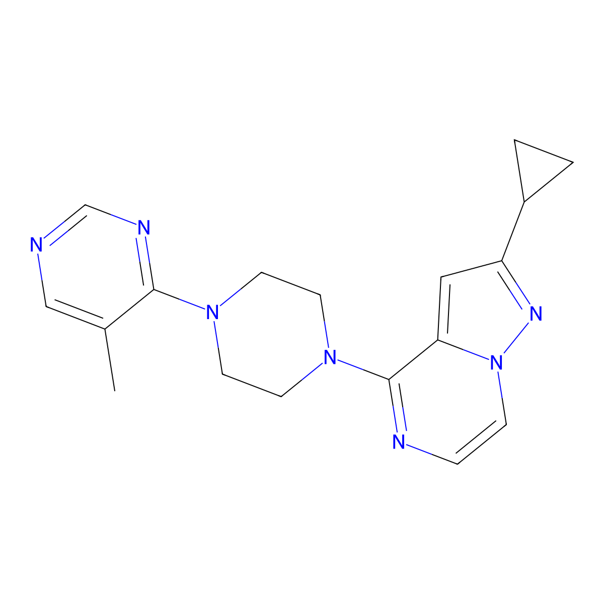 4-(4-{2-Cyclopropylpyrazolo[1,5-a]pyrazin-4-yl}piperazin-1-yl)-5-methylpyrimidine molecular structure, CAS 2741914-52-1