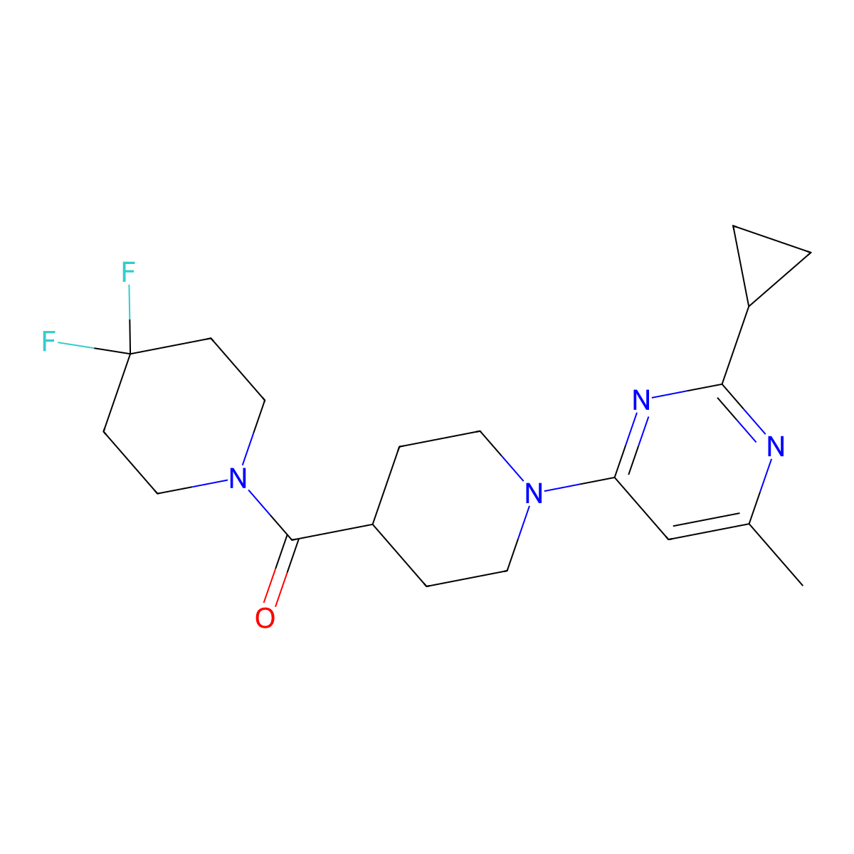 2-Cyclopropyl-4-[4-(4,4-difluoropiperidine-1-carbonyl)piperidin-1-yl]-6-methylpyrimidine molecular structure, CAS 2741914-55-4