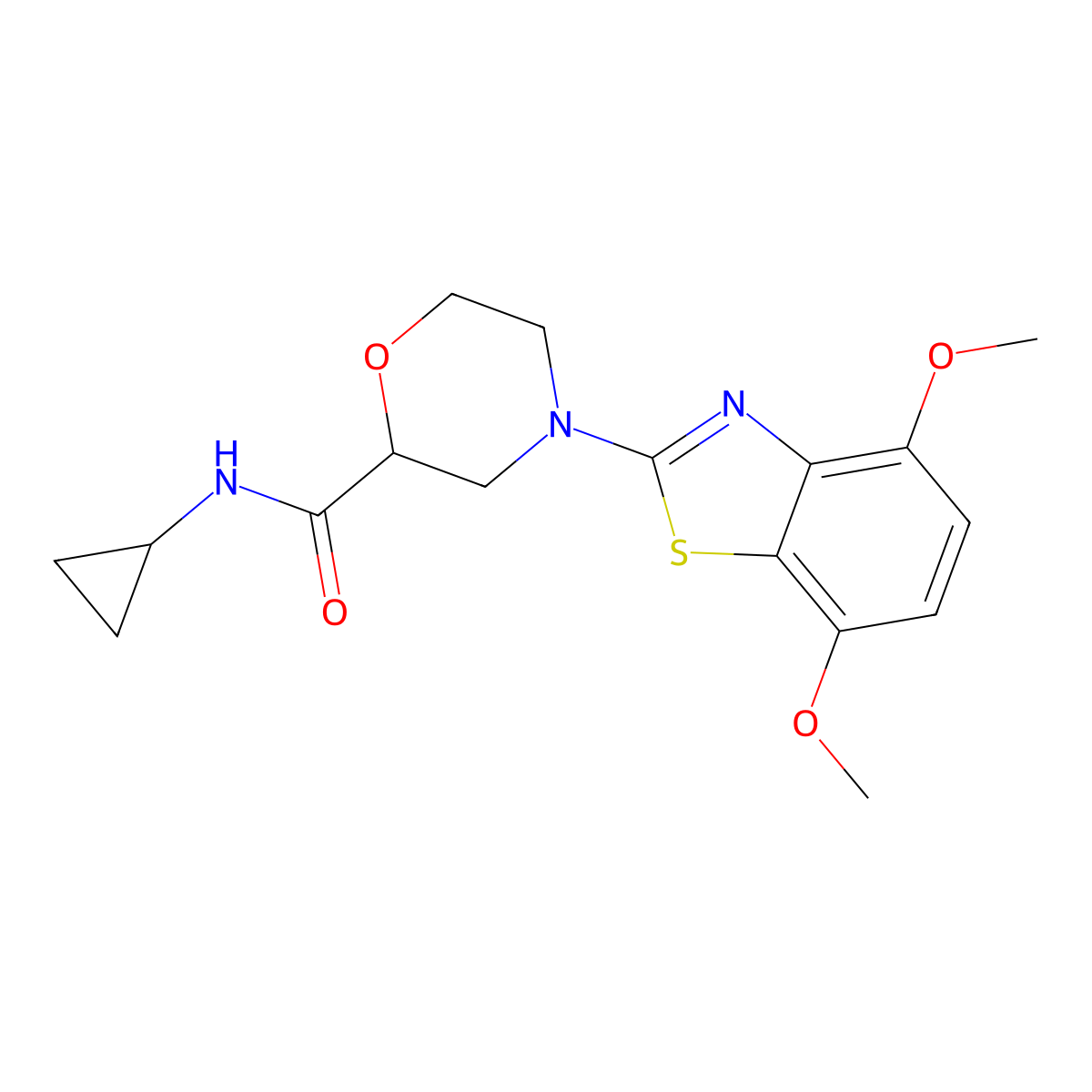 N-cyclopropyl-4-(4,7-dimethoxy-1,3-benzothiazol-2-yl)morpholine-2-carboxamide molecular structure, CAS 2741914-56-5