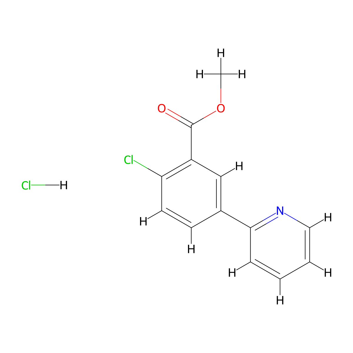 Methyl 2-chloro-5-(pyridin-2-yl)benzoate hydrochloride molecular structure, CAS 2741914-57-6