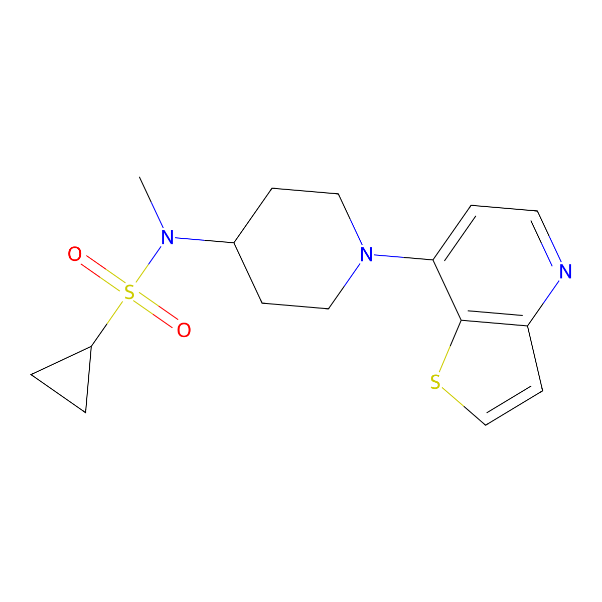 N-methyl-N-(1-{thieno[3,2-b]pyridin-7-yl}piperidin-4-yl)cyclopropanesulfonamide molecular structure, CAS 2741914-61-2