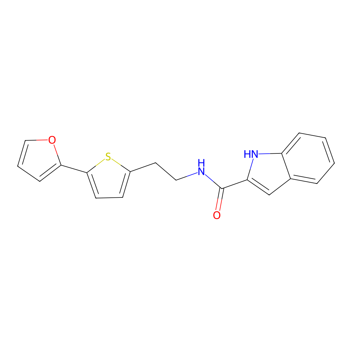 N-{2-[5-(furan-2-yl)thiophen-2-yl]ethyl}-1H-indole-2-carboxamide molecular structure, CAS 2741918-52-3