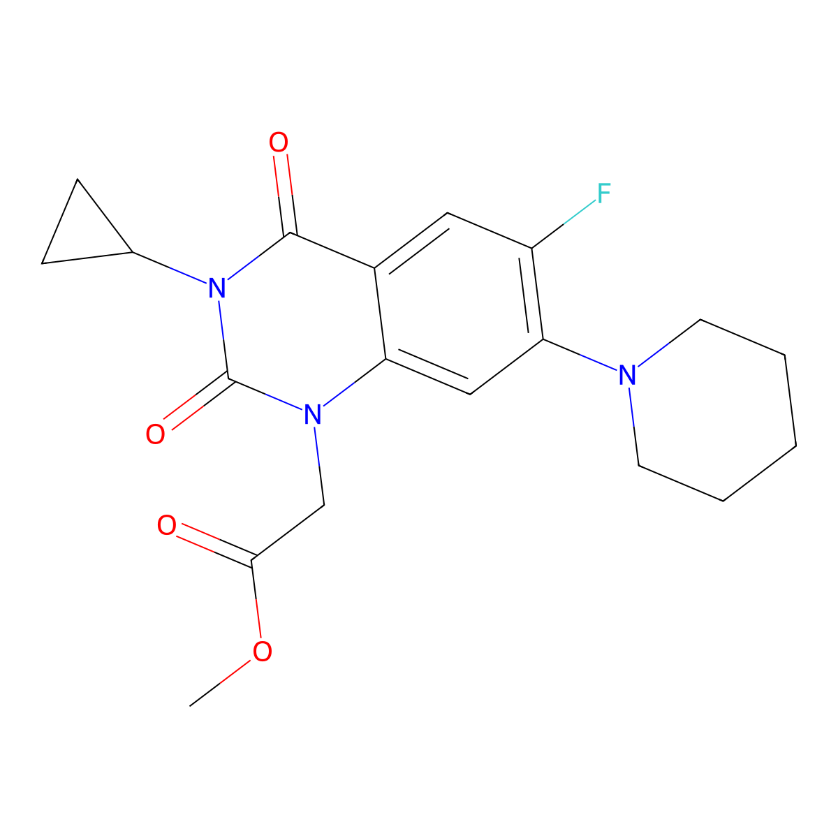 Methyl 2-[3-cyclopropyl-6-fluoro-2,4-dioxo-7-(piperidin-1-yl)-1,2,3,4-tetrahydroquinazolin-1-yl]acetate molecular structure, CAS 2741918-53-4