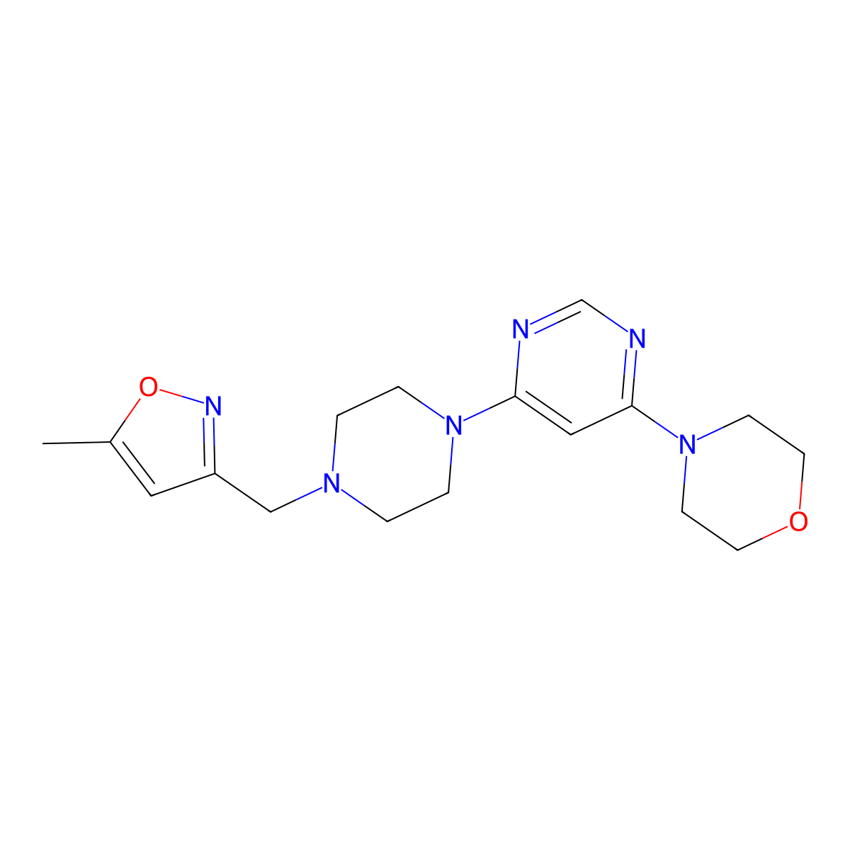 4-(6-{4-[(5-Methyl-1,2-oxazol-3-yl)methyl]piperazin-1-yl}pyrimidin-4-yl)morpholine molecular structure, CAS 2741918-56-7
