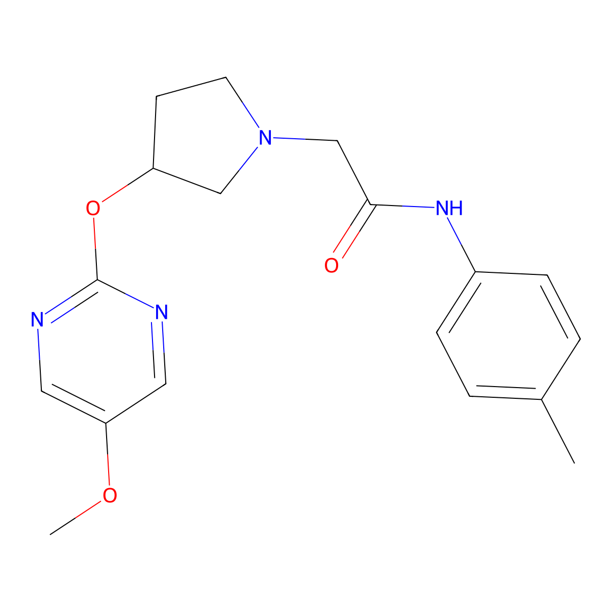 2-[3-(5-methoxypyrimidin-2-yl)oxypyrrolidin-1-yl]-N-(4-methylphenyl)acetamide molecular structure, CAS 2741918-57-8