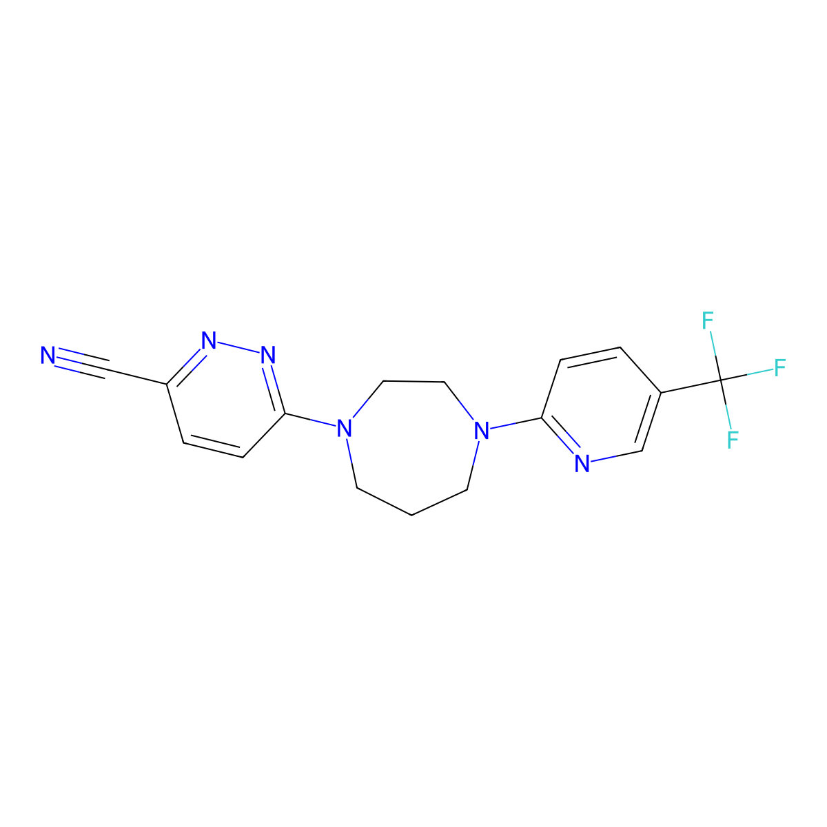 6-{4-[5-(Trifluoromethyl)pyridin-2-yl]-1,4-diazepan-1-yl}pyridazine-3-carbonitrile molecular structure, CAS 2741918-59-0