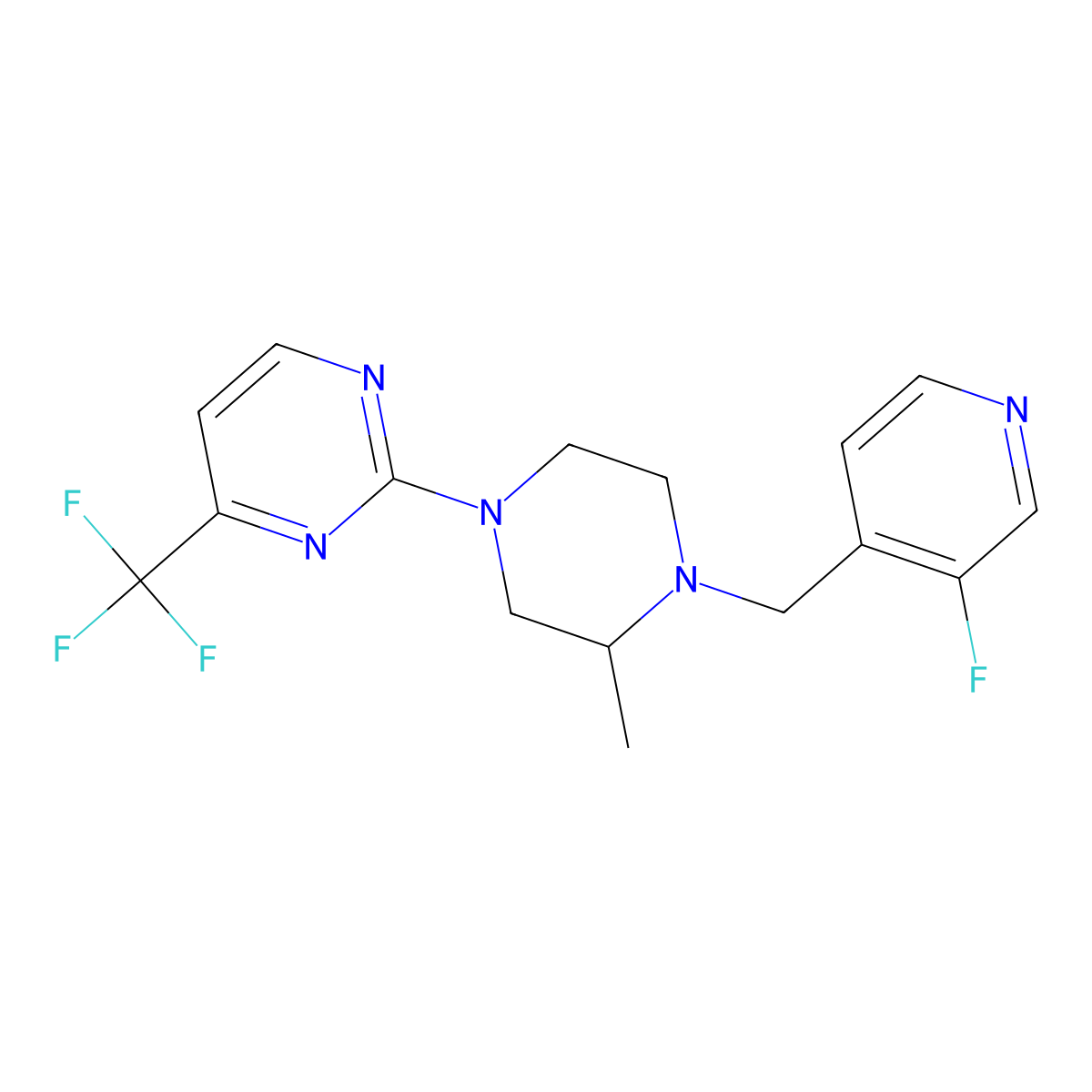 2-{4-[(3-Fluoropyridin-4-yl)methyl]-3-methylpiperazin-1-yl}-4-(trifluoromethyl)pyrimidine molecular structure, CAS 2741918-61-4