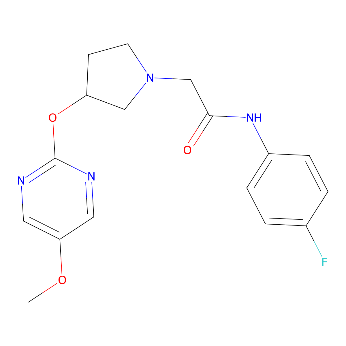 N-(4-fluorophenyl)-2-{3-[(5-methoxypyrimidin-2-yl)oxy]pyrrolidin-1-yl}acetamide molecular structure, CAS 2741918-62-5