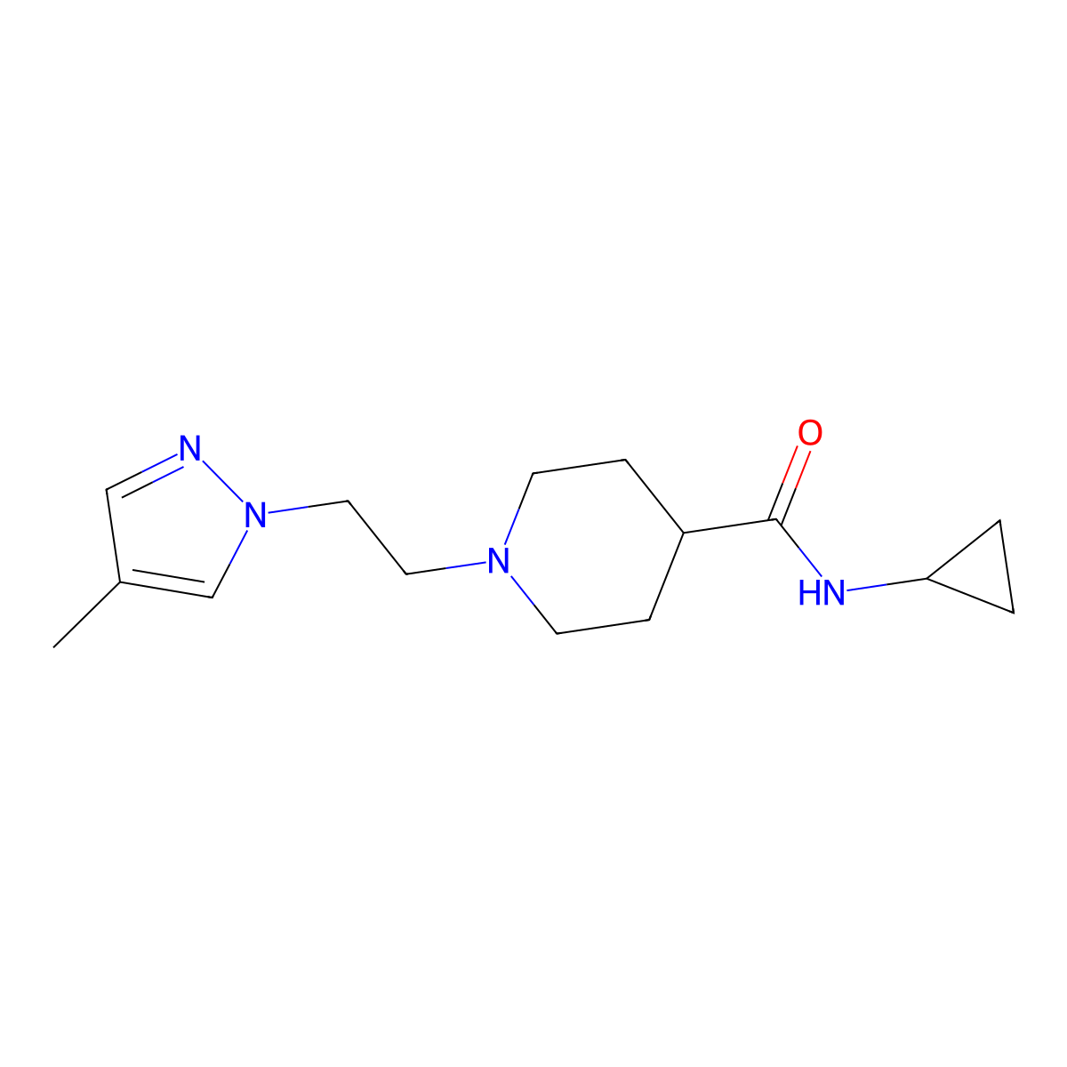 N-cyclopropyl-1-[2-(4-methyl-1H-pyrazol-1-yl)ethyl]piperidine-4-carboxamide molecular structure, CAS 2741918-69-2