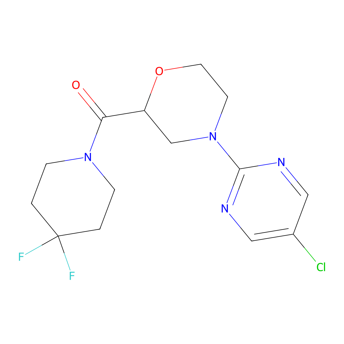 4-(5-Chloropyrimidin-2-yl)-2-(4,4-difluoropiperidine-1-carbonyl)morpholine molecular structure, CAS 2741918-74-9