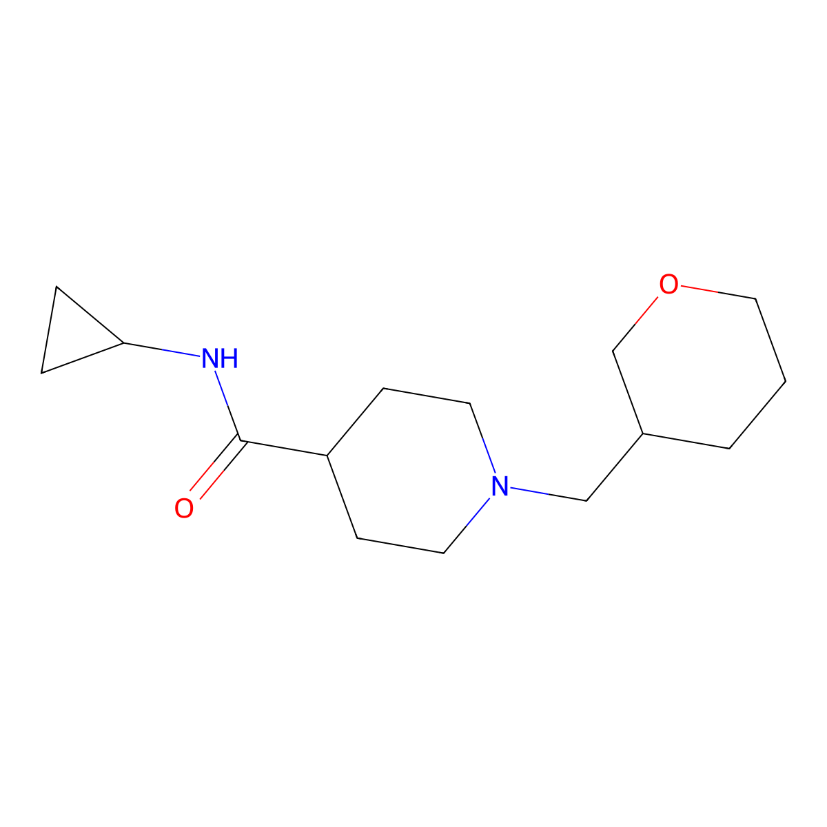 N-cyclopropyl-1-[(oxan-3-yl)methyl]piperidine-4-carboxamide molecular structure, CAS 2741918-75-0