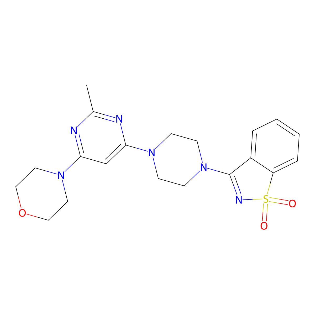 3-{4-[2-Methyl-6-(morpholin-4-yl)pyrimidin-4-yl]piperazin-1-yl}-1lambda6,2-benzothiazole-1,1-dione molecular structure, CAS 2741918-76-1