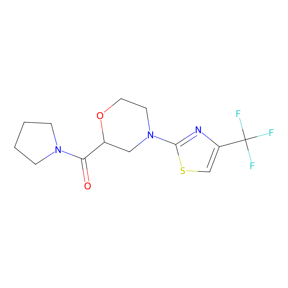 2-(Pyrrolidine-1-carbonyl)-4-[4-(trifluoromethyl)-1,3-thiazol-2-yl]morpholine molecular structure, CAS 2741918-77-2