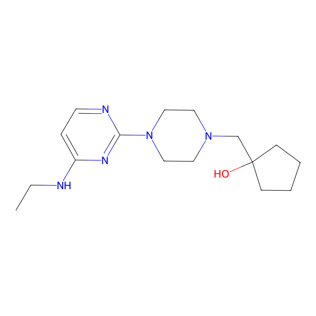 1-({4-[4-(Ethylamino)pyrimidin-2-yl]piperazin-1-yl}methyl)cyclopentan-1-ol molecular structure, CAS 2741918-79-4