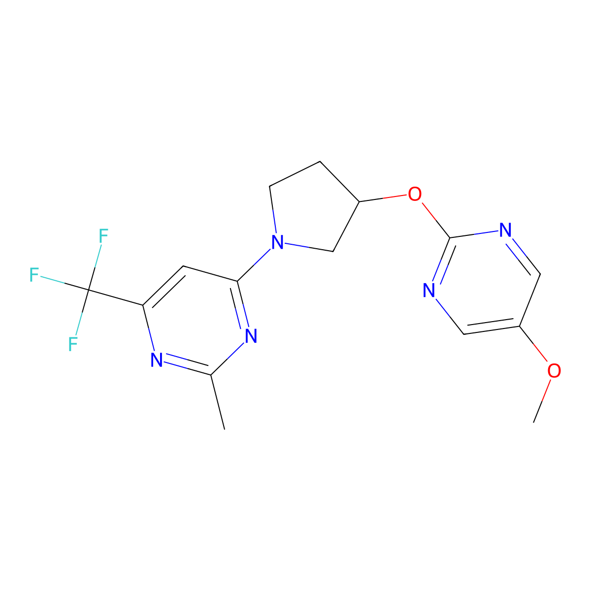 4-{3-[(5-Methoxypyrimidin-2-yl)oxy]pyrrolidin-1-yl}-2-methyl-6-(trifluoromethyl)pyrimidine molecular structure, CAS 2741918-84-1