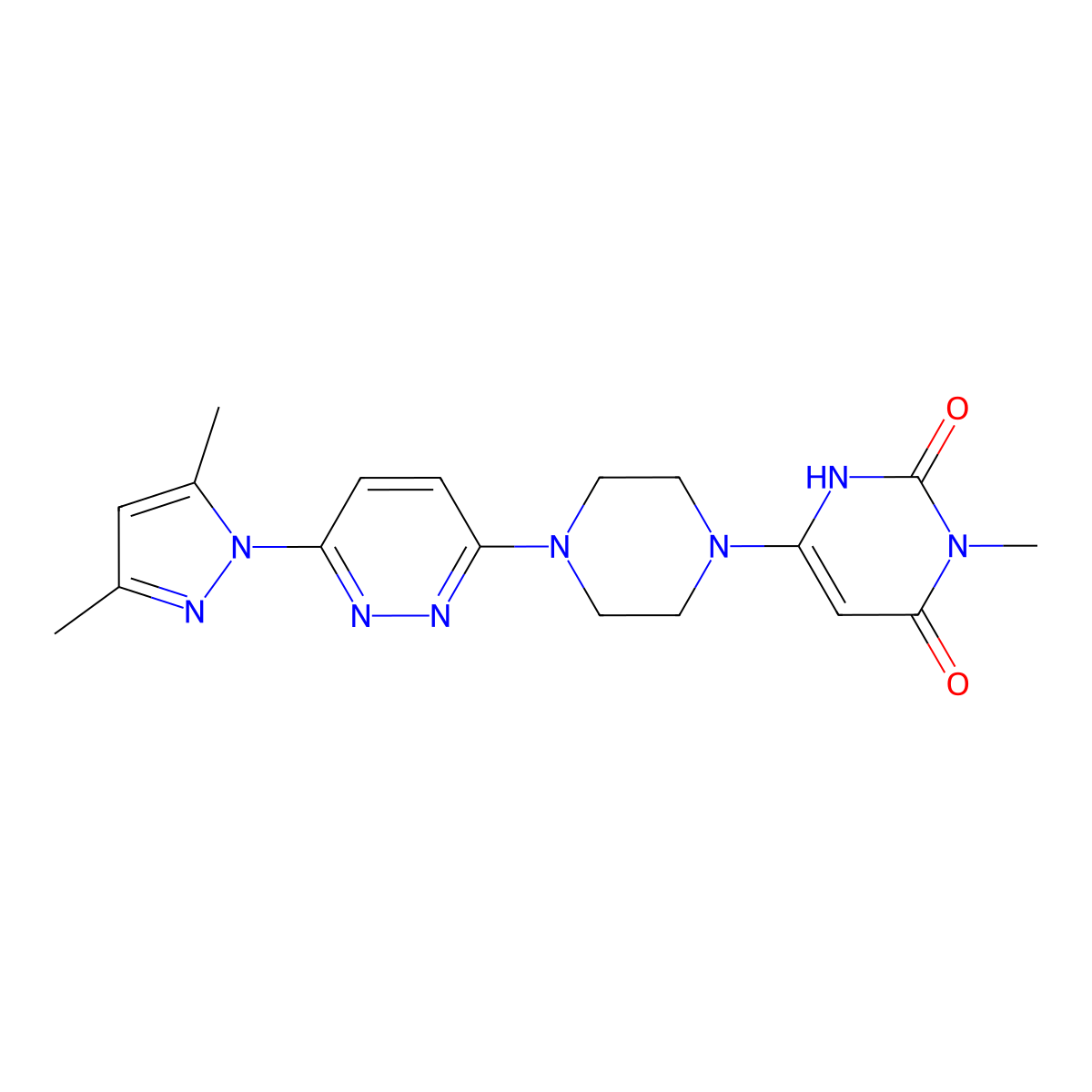 6-{4-[6-(3,5-dimethyl-1H-pyrazol-1-yl)pyridazin-3-yl]piperazin-1-yl}-3-methyl-1,2,3,4-tetrahydropyrimidine-2,4-dione molecular structure, CAS 2741918-85-2