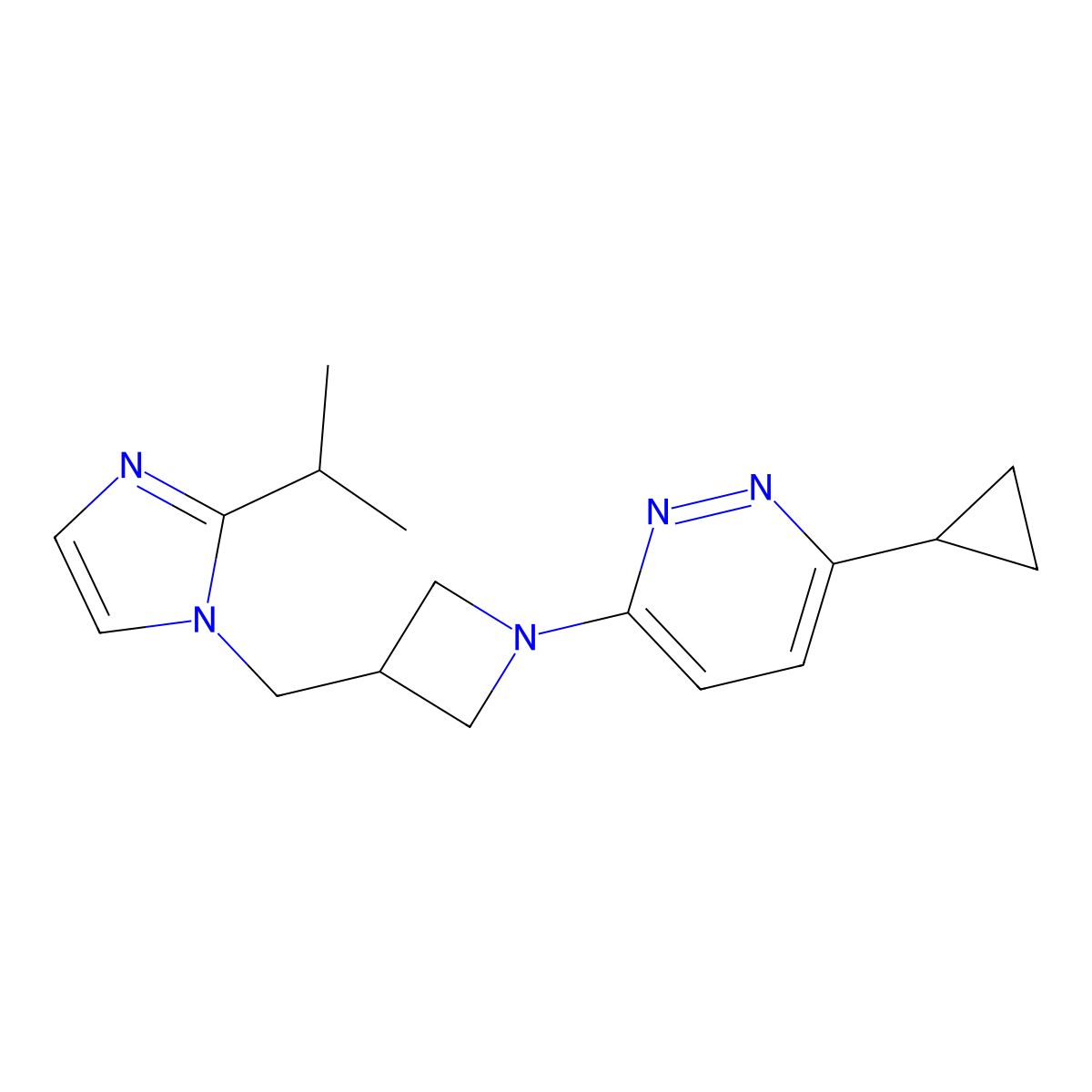 3-cyclopropyl-6-(3-{[2-(propan-2-yl)-1H-imidazol-1-yl]methyl}azetidin-1-yl)pyridazine molecular structure, CAS 2741918-88-5